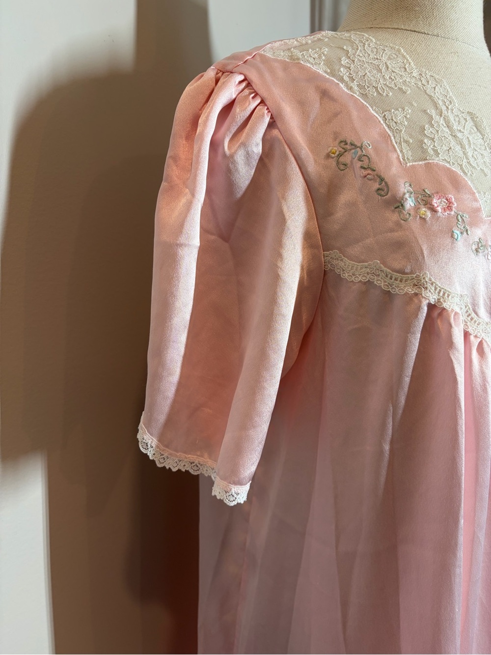 vintage pink satin coquette whimsical maxi romantic nightgown cape dress - Picture 4 of 13